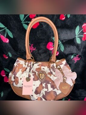 NWT Viral Juicy Couture Romance Saddle Brown Cow Print Satchel